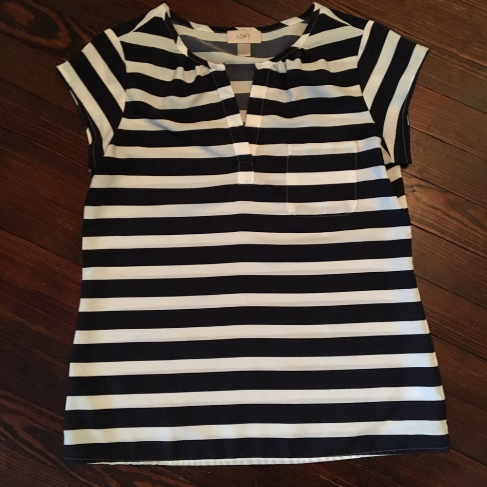 Navy and White Stripped LOFT Blouse